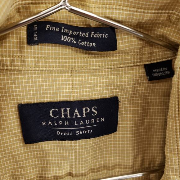 Vintage Chaps Ralph Lauren Dress Shirt Mens Extra Large Tan Check Button Up Top - Picture 6 of 11